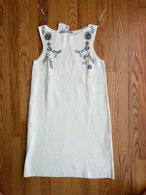 ZARA KNIT Floral Embellished Ribbed Mini Dress